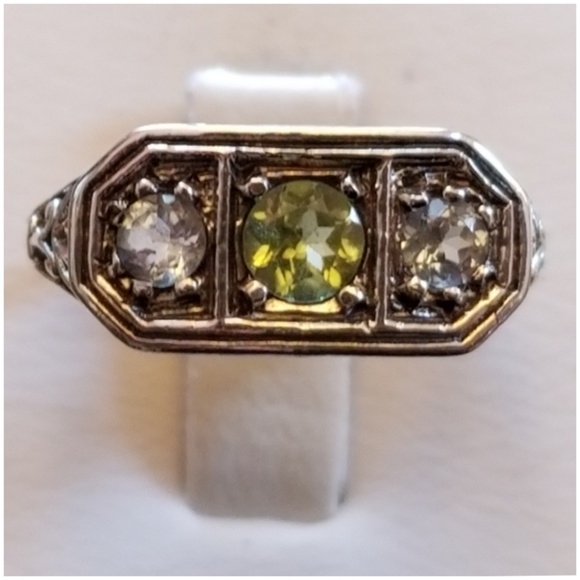 Genuine 1ct Peridot and Aquamarine Ring Sz 6